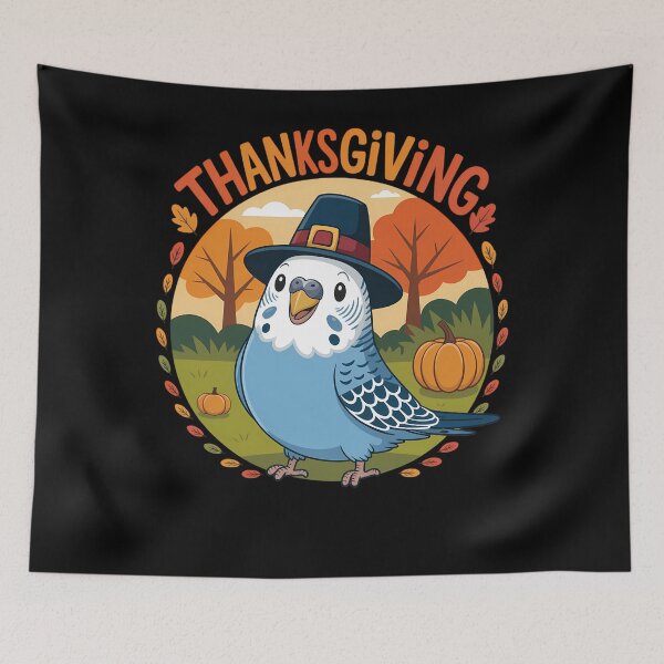 Item preview, Budgie Blue Parakeet Thanksgiving Day Pilgrim Pumpkin designed and sold by ticlitule.