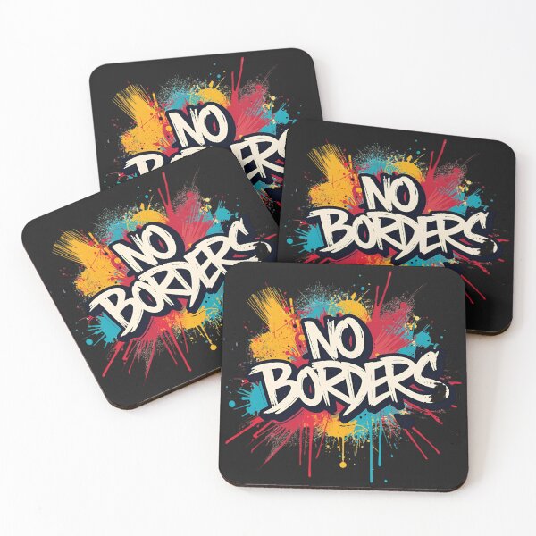 Item preview, No Borders – White letters as street art graffiti design in blue, red & orange designed and sold by ParaSiempreS.