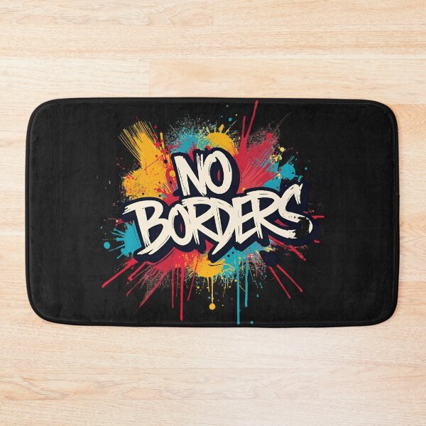 Item preview, No Borders – White letters as street art graffiti design in blue, red & orange designed and sold by ParaSiempreS.