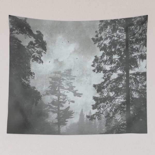 Item preview, Misty Forest Landscape In Black And White designed and sold by Dyrk Wyst Redbubble Shop.