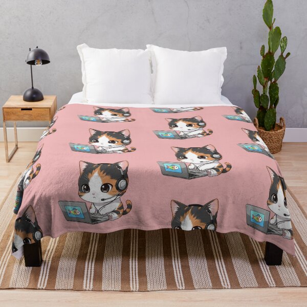 Item preview, The Little Techie: Adorable Cat with Laptop and Headset Working from Home designed and sold by bvdesignart.