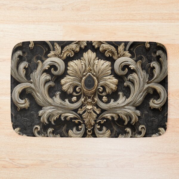 Item preview, Baroque Elegant Floral Ornamental Black Gold Pattern designed and sold by GrinGalore.