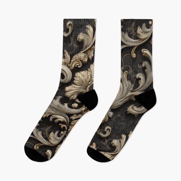 Item preview, Baroque Elegant Floral Ornamental Black Gold Pattern designed and sold by GrinGalore.