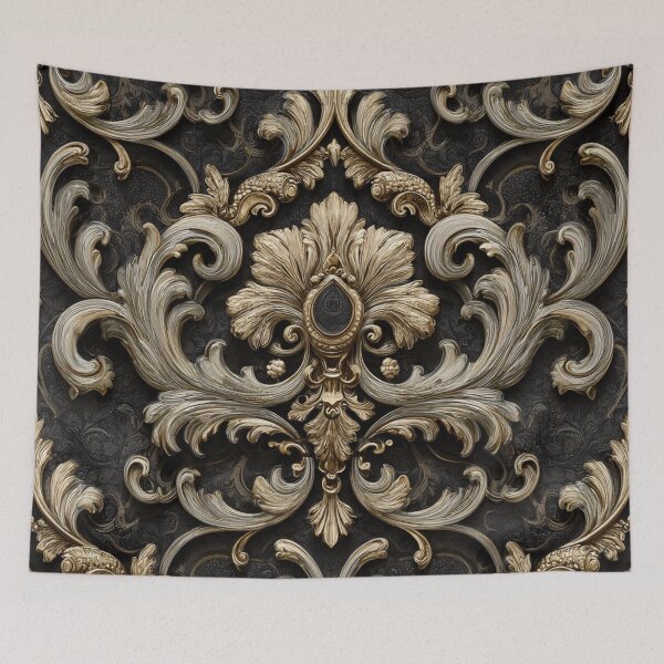 Item preview, Baroque Elegant Floral Ornamental Black Gold Pattern designed and sold by GrinGalore.