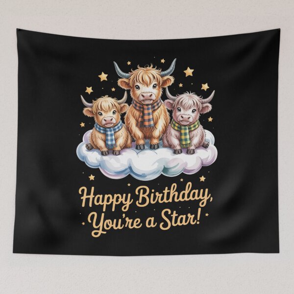 Item preview, Cute Winter Highland Cow In Snowshoes Happy Birthday You're A Star designed and sold by ValerieRodrigue.