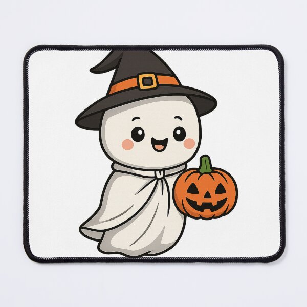 Item preview, Cute Pocong Halloween – Chibi Indonesian Ghost with Pumpkin designed and sold by agusmawardi.