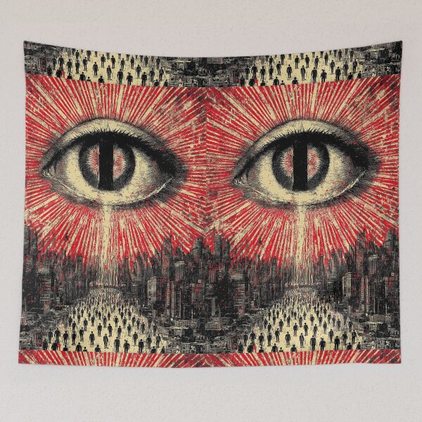 Item preview, Big brother's eye watches the crowd in a dystopian city. designed and sold by Piotrek0001.
