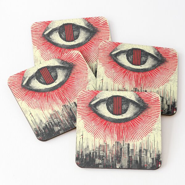 Item preview, Abstract eye with rays watching people against a city skyline. designed and sold by Piotrek0001.