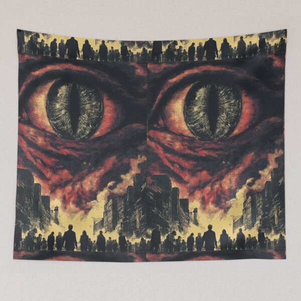 Item preview, eye with rays watching people against a city skyline. designed and sold by Piotrek0001.