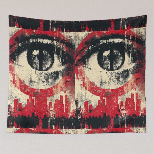 Item preview, Dystopian propaganda poster with an eye and crowd below. designed and sold by Piotrek0001.