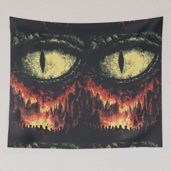 Item preview, Reptilian eye watches as a gothic city burns below. designed and sold by Piotrek0001.