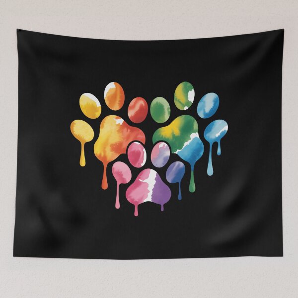Item preview, colorful dog paw heart print Watercolors Painting Heart Dogs designed and sold by HellD3vil-Art.
