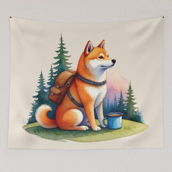 Item preview, Adventure Shiba Inu with Backpack | Hiking Dog Art designed and sold by Ombrya.