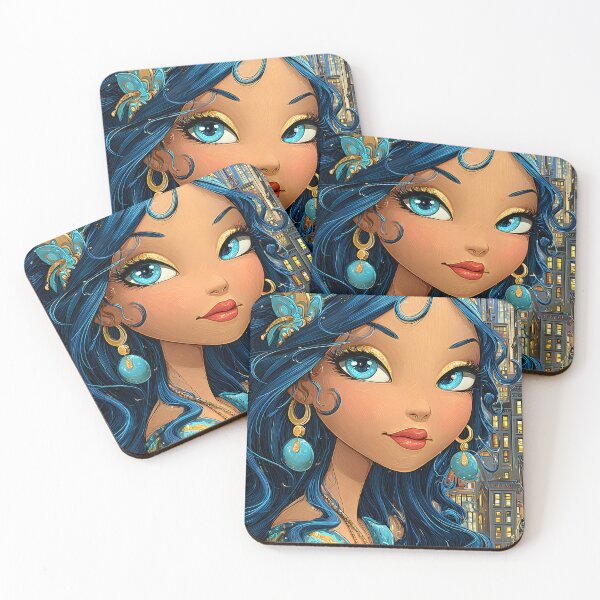 Item preview, Mystical Woman with Enchanting Blue Hair and Cityscape designed and sold by Artessie.
