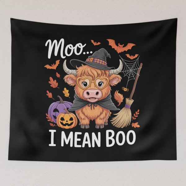 Item preview, Moo I Mean Boo Witch Highland Cow Halloween designed and sold by Sunset4Bones.