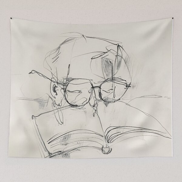 Item preview, Vintage Abstract Bibliophile – Nose in Book Portrait designed and sold by SleekLineSketches.