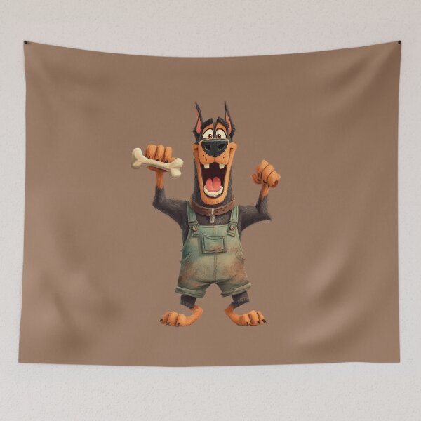 Item preview, Happy Cartoon Doberman with Bone – Funny Dog Motif designed and sold by Meiersbeste.