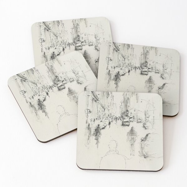 Item preview, Vintage City Scene – Street, People, Cars, Buildings designed and sold by SleekLineSketches.