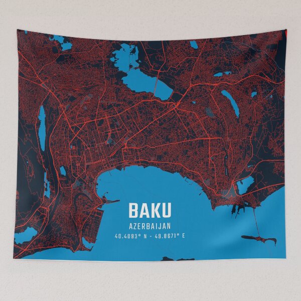 Item preview, Baku Red & Blue Minimalist Map designed and sold by HomeLivingCo.