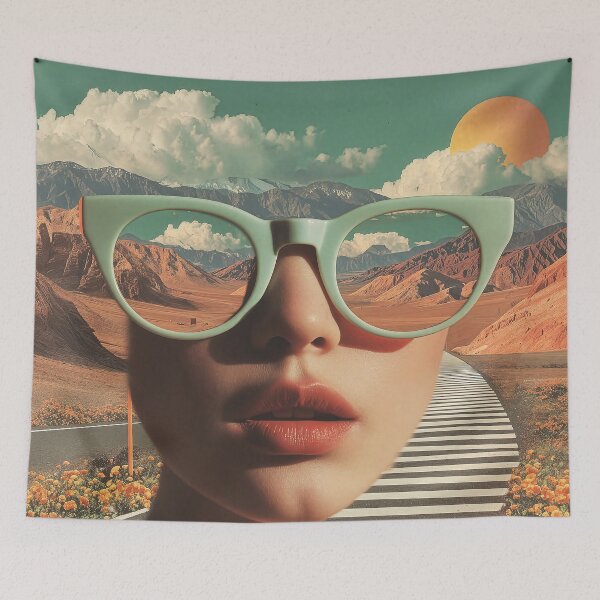 Item preview, Surreal Portrait With Glasses Reflecting Desert Road And Mountains designed and sold by Jirka Svetlik, Studio Illuvision.
