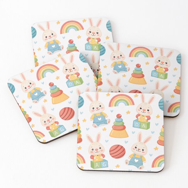 Item preview, Cheerful background, pastel colors, bunnies, balls, stars, children's pyramids, pastel background, endless background, pattern designed and sold by orthodox-icon.