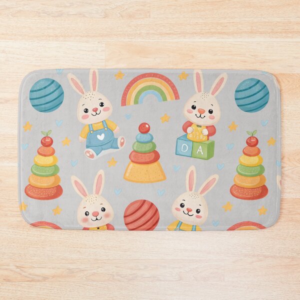 Item preview, Cheerful background, pastel colors, bunnies, balls, stars, children's pyramids, pastel background, endless background, pattern designed and sold by orthodox-icon.