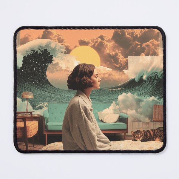 Item preview, Surreal Interior With Woman Seated Waves And Cosmic Skies designed and sold by Jirka Svetlik, Studio Illuvision.