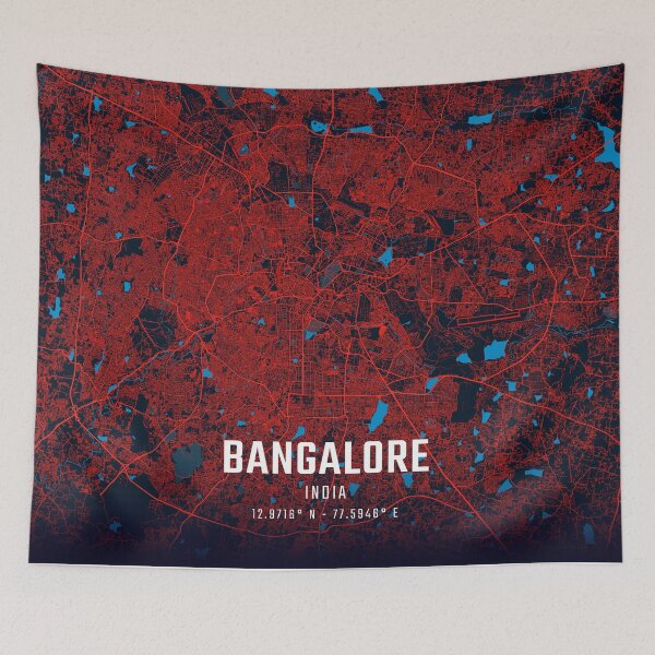 Item preview, Bangalore Red & Blue Minimalist Map designed and sold by HomeLivingCo.