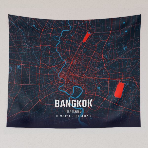 Item preview, Bangkok Red & Blue Minimalist Map designed and sold by HomeLivingCo.