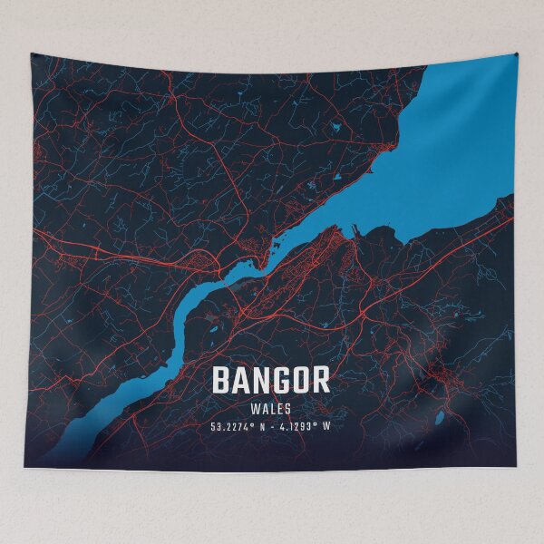 Item preview, Bangor Red & Blue Minimalist Map designed and sold by HomeLivingCo.
