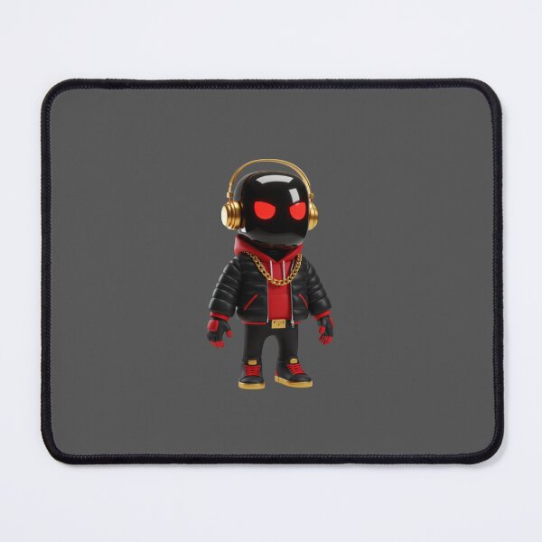 Item preview, Stylized 3D Robot Character with Black Outfit, Red Accents and Gold Accessories on White Background designed and sold by PixelVibe782.