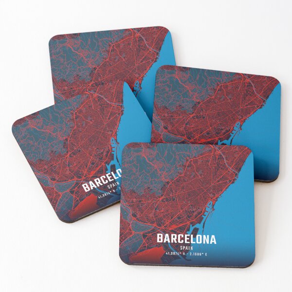 Item preview, Barcelona Red & Blue Minimalist Map designed and sold by HomeLivingCo.