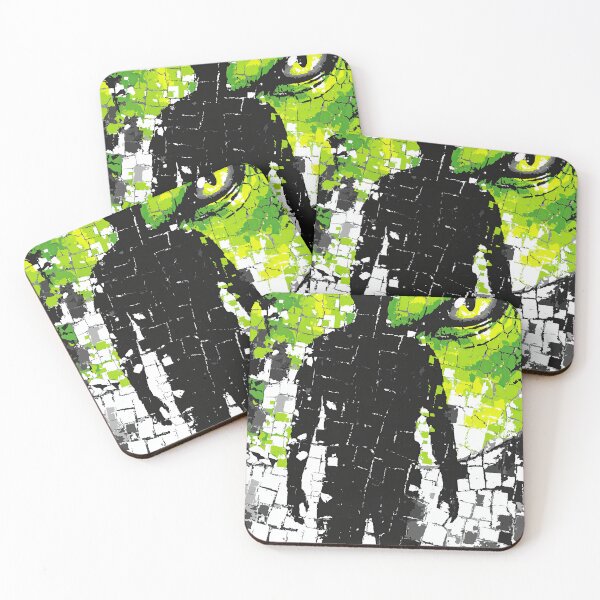 Item preview, Man's silhouette against a strange reptilian eye mosaic background. designed and sold by Piotrek0001.