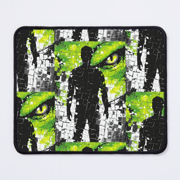 Item preview, Man's silhouette against a strange reptilian eye mosaic background. designed and sold by Piotrek0001.