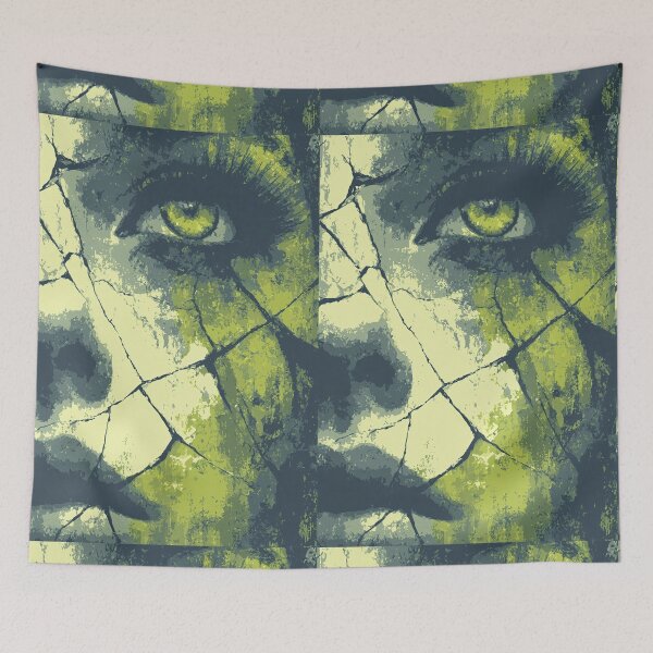 Item preview, Cracked abstract face in many shades of gloomy green. designed and sold by Piotrek0001.