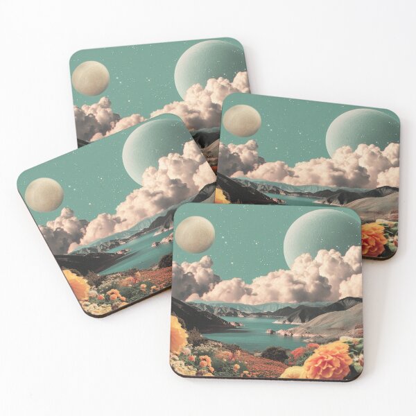 Item preview, Surreal Mountain Landscape with Planets, Clouds, and Floral Foreground designed and sold by Jirka Svetlik, Studio Illuvision.