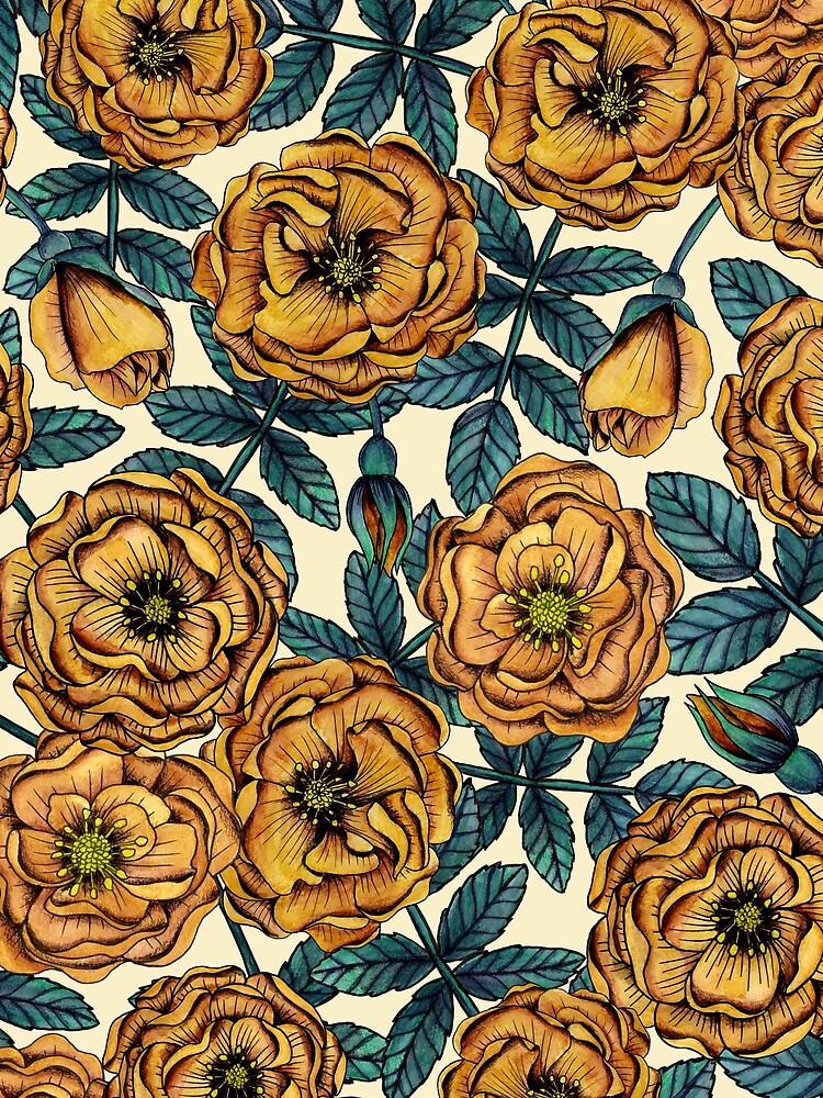 Golden-Yellow Roses - Vintage-Inspired Floral/Botanical Pattern by somecallmebeth