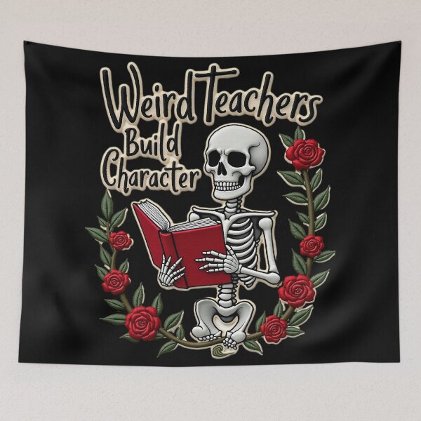 Item preview, Weird Teacher Skeleton Reading with Roses designed and sold by ArtDesignTp.