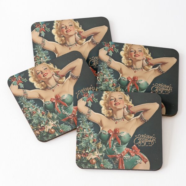 Item preview, 1950s vintage Christmas tree decorating pin up girl designed and sold by The Art of Kkatarynka.