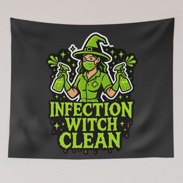 Item preview, Infection Witch Clean – Halloween Witch T-Shirt for Female Infection Control Nurses – Spooky Neon Green Design designed and sold by ClinicalHubs.