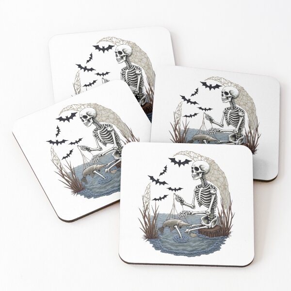 Item preview, Skeleton Sitting and Fishing with Bats at Pond designed and sold by ArtDesignTp.