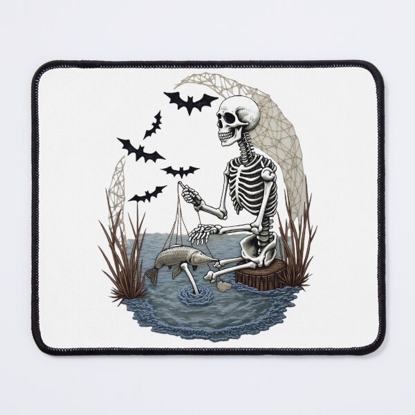 Item preview, Skeleton Sitting and Fishing with Bats at Pond designed and sold by ArtDesignTp.