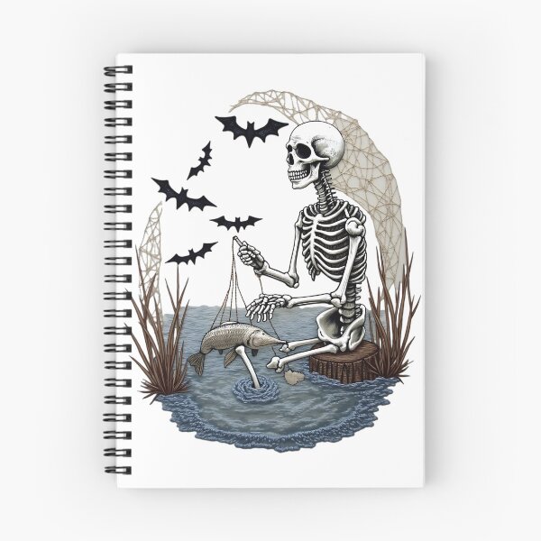 Item preview, Skeleton Sitting and Fishing with Bats at Pond designed and sold by ArtDesignTp.