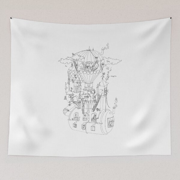 Item preview, Steampunk Balloon Ship Village designed and sold by VJG ILLUSTRATION.