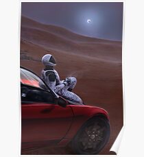 Rotes Auto auf dem roten Planeten Poster