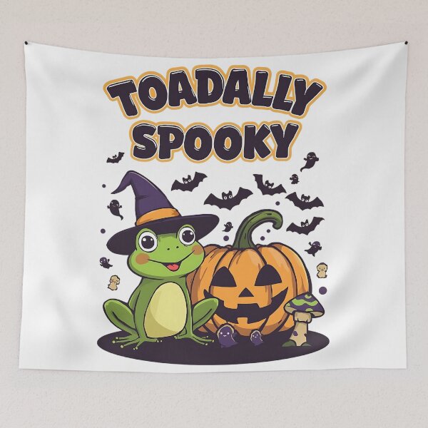Item preview, Toadally Spooky Cute Witch Frog with Pumpkin and Bats Halloween Art designed and sold by ArtDesignTp.