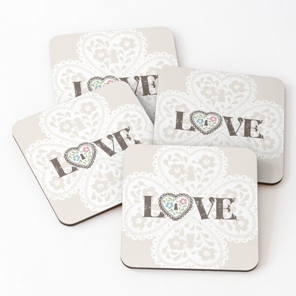 Item preview, lucky love with vintage flower love heart padlock and heart four leaf clover designed and sold by storieslanguage.
