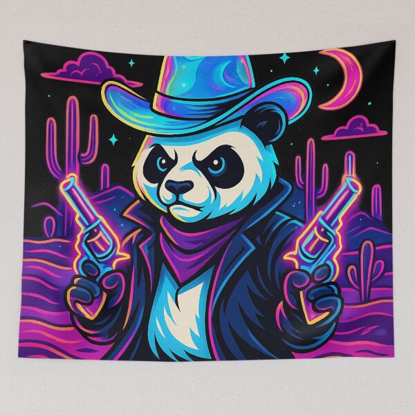 Item preview, Futuristic Cowboy Panda in the Neon Desert designed and sold by kyokugen.