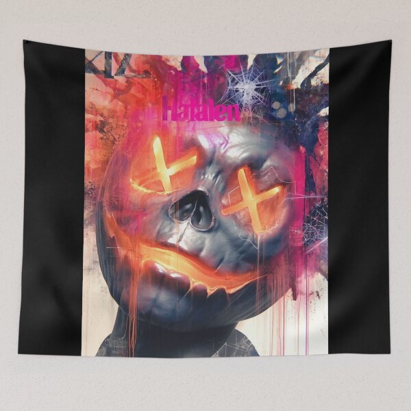 Item preview, AfroNova Halloween Digital Art | Cosmic Graffiti Skeleton & Mask Print | Neon Afrofuturist Wall Decor designed and sold by Blackcanvas444.