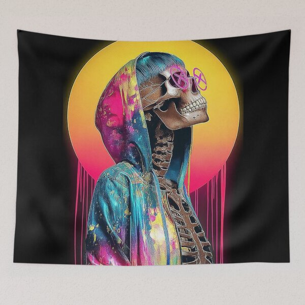 Item preview, AfroNova Halloween Digital Art | Cosmic Graffiti Skeleton & Mask Print | Neon Afrofuturist Wall Decor designed and sold by Blackcanvas444.
